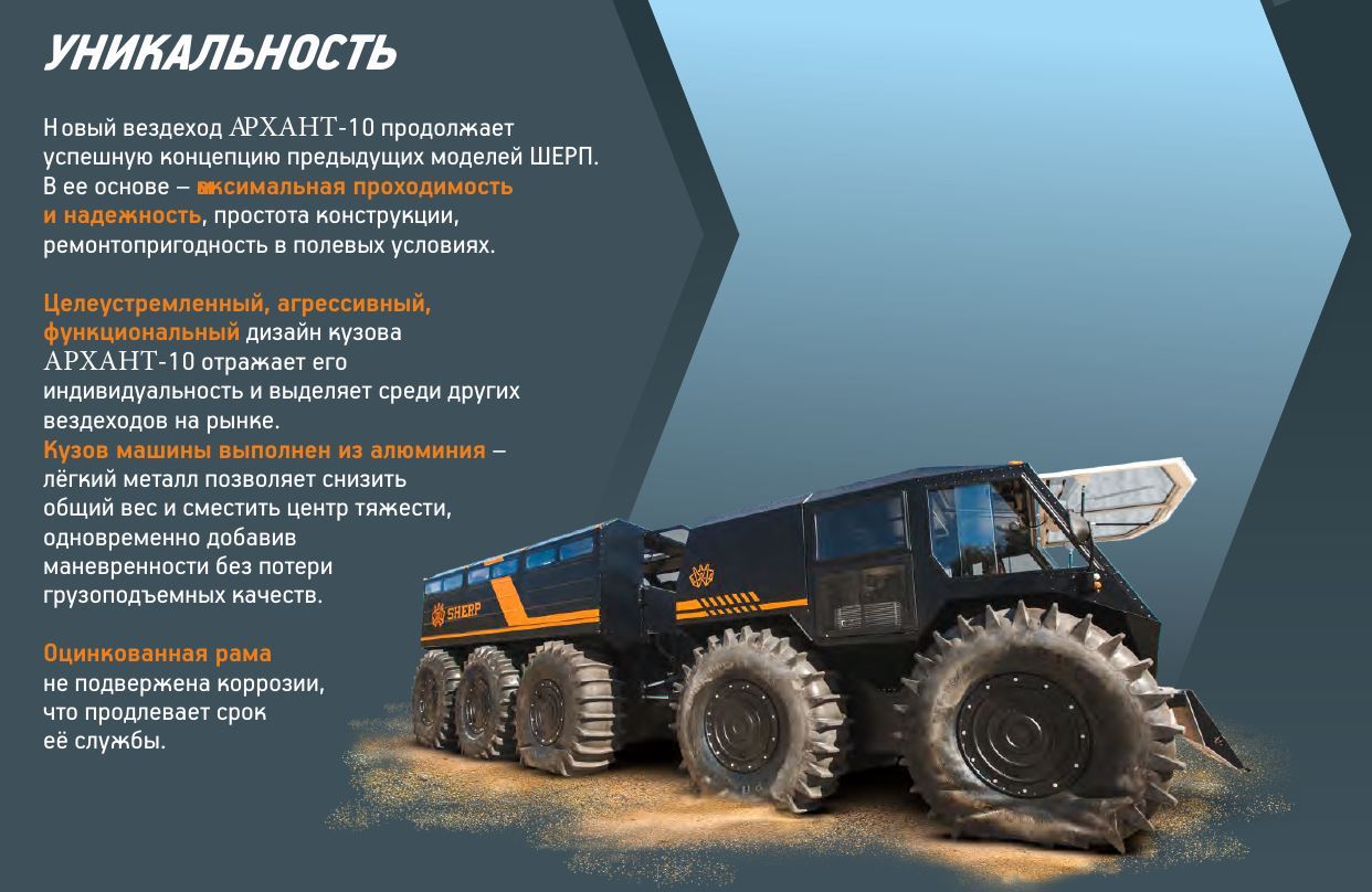 Уникальность модели снeгоболотохода Архант 10 (Шерп)!